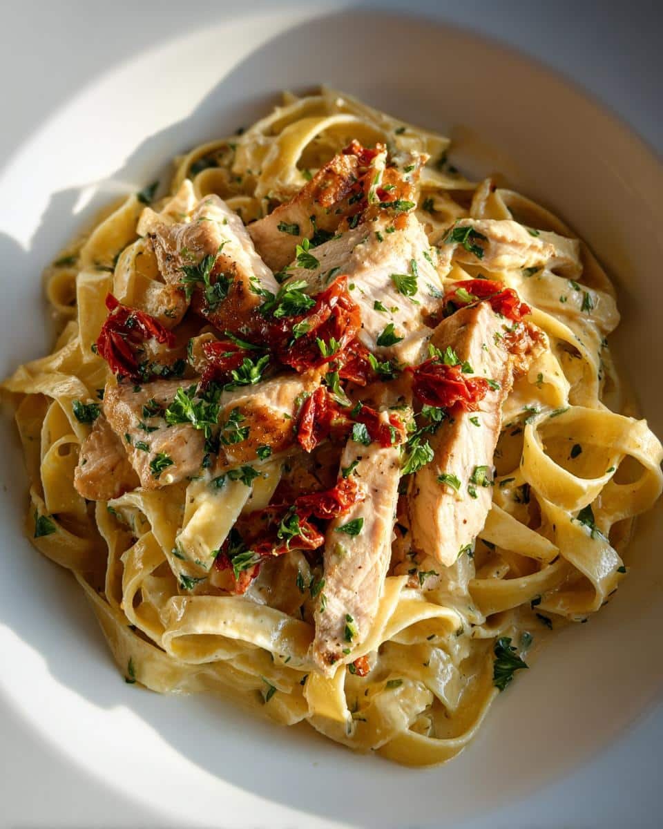 Fettuccine Alfredo with Chicken and Sundried Tomatoes - detail 3